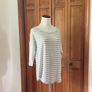 ECLA Grey & White Striped Pullover Top, Size M